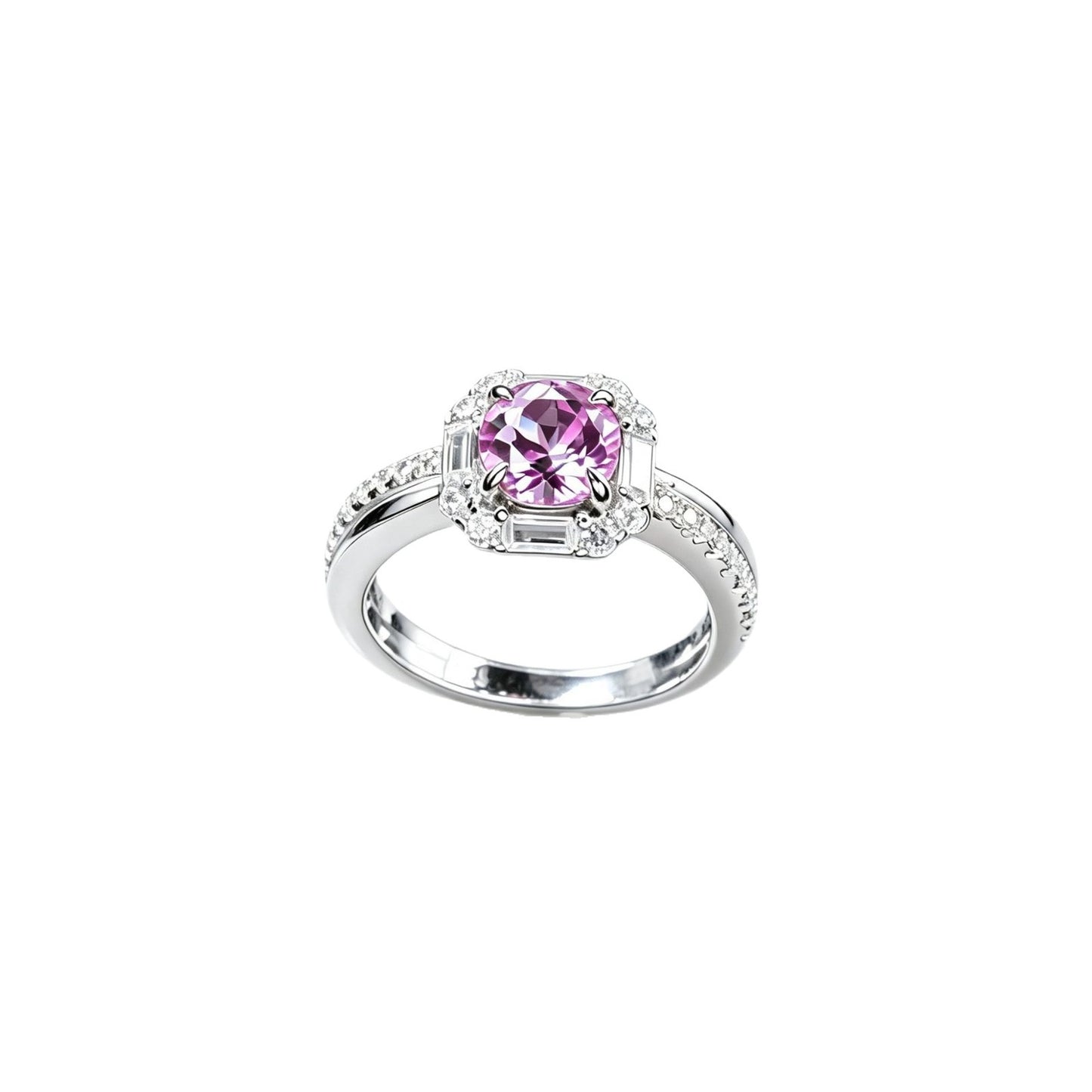 S925 Silver Lab Padparadscha Pink Sapphire Ring Square Full Diamond - Photo 5