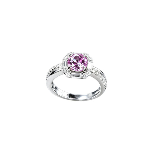 S925 Silver Lab Padparadscha Pink Sapphire Ring Square Full Diamond - Photo 5