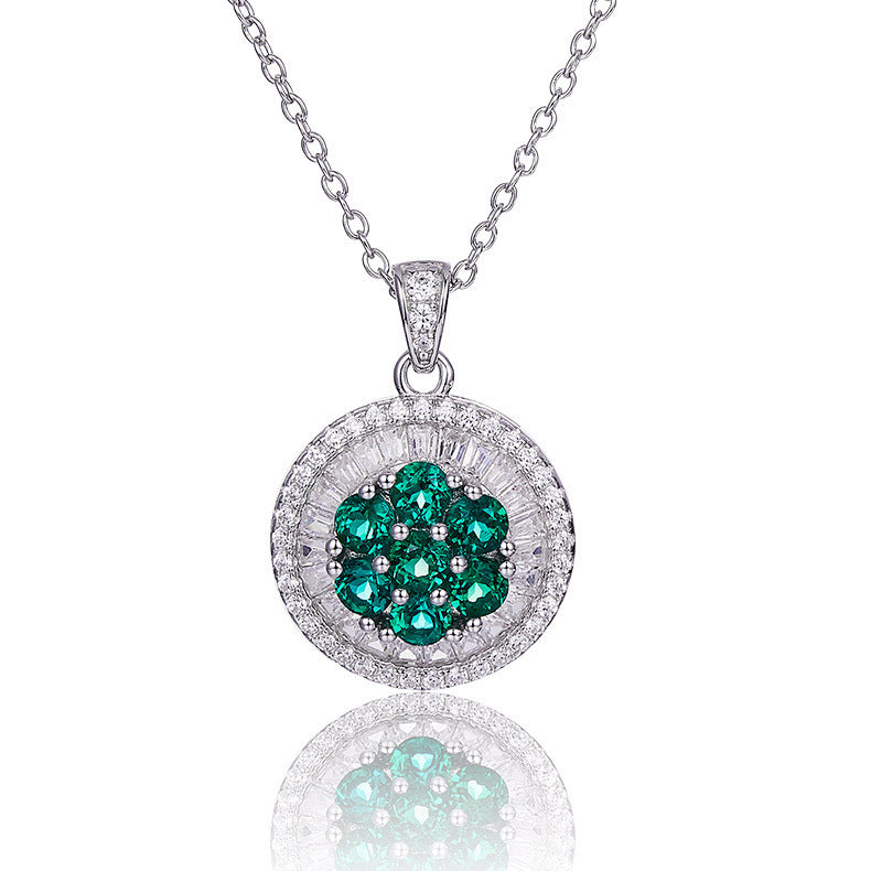 S925 Sterling Silver Lab Emerald Disc Pendant Necklace, Year for Women - Photo 5