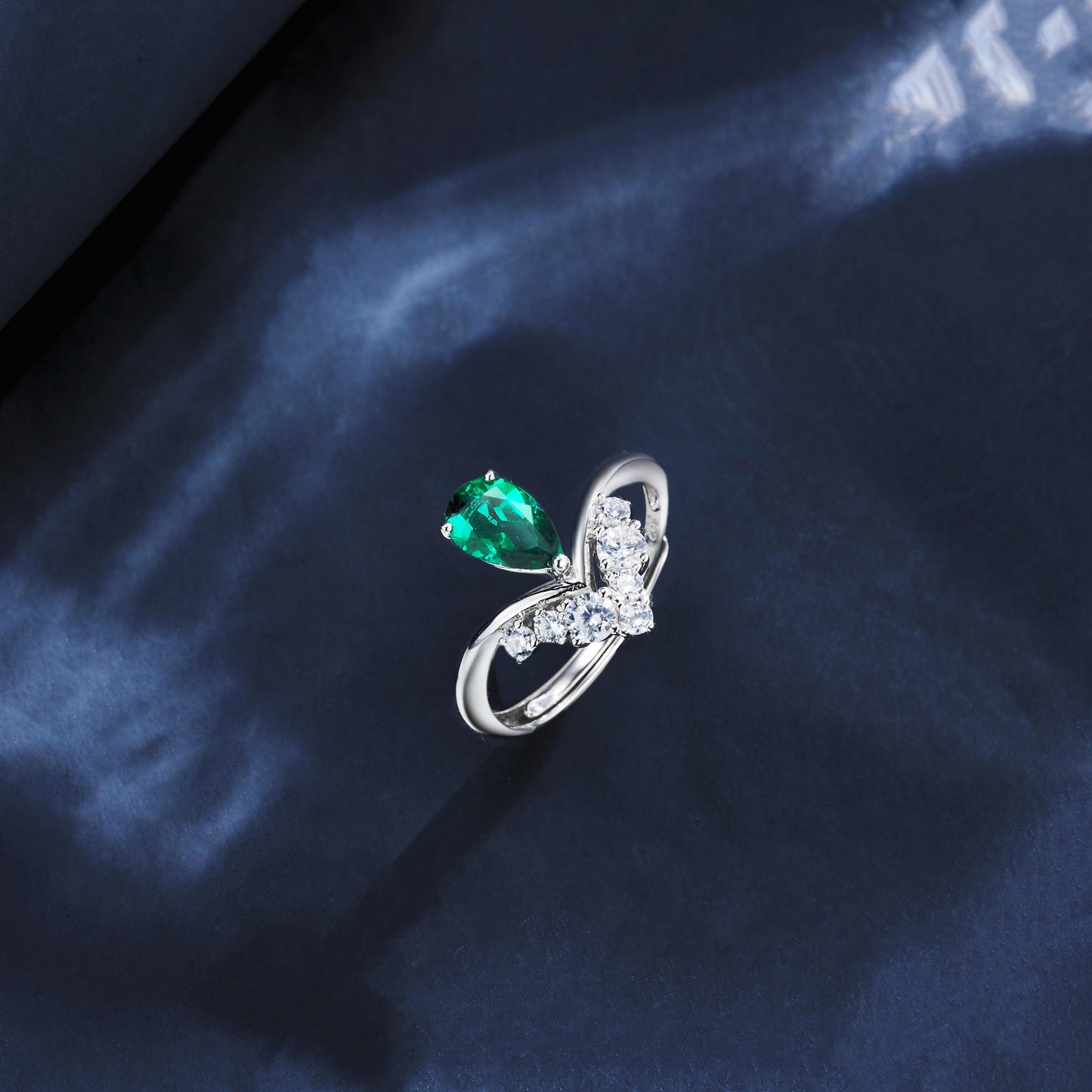 S925 Sterling Silver Lab Emerald Ring Adjustable, Crown Style Gift - Photo 3