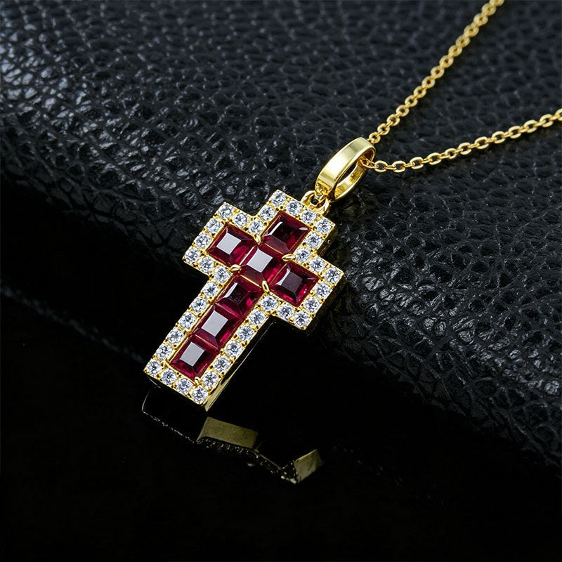 S925 Silver Lab Ruby Pendant, Diamond Halo Vintage - Photo 3