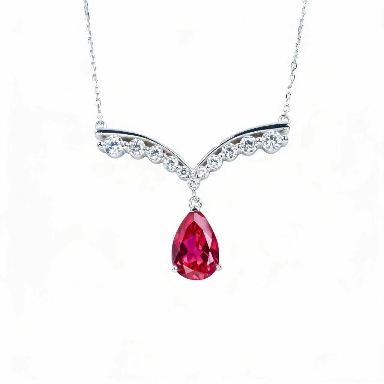 925 Sterling Silver Lab Ruby Necklace for Women, Minimalist Premium Versatile - Photo 5