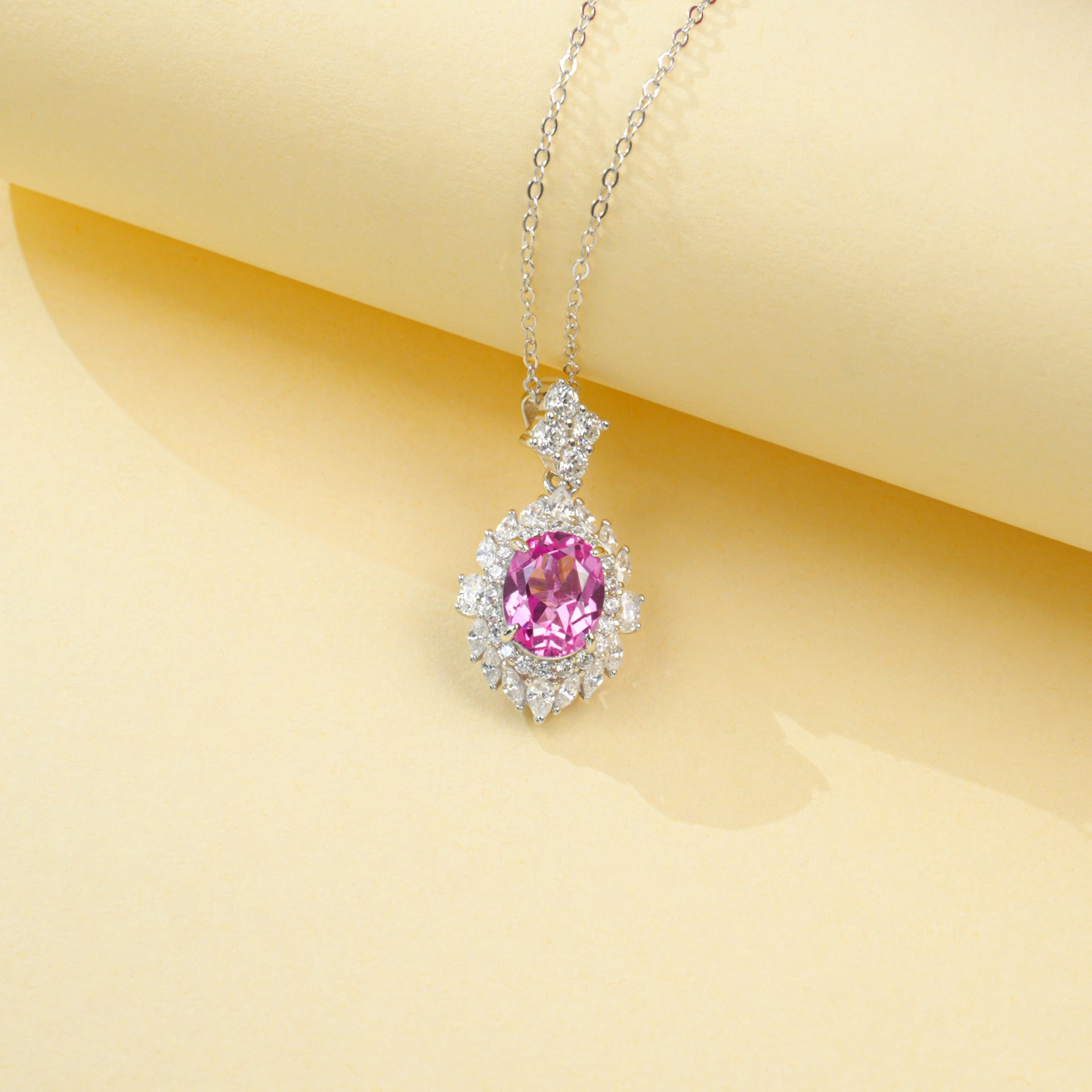 S925 Sterling Silver Lab Padparadscha Pave Choker Necklace - Photo 3