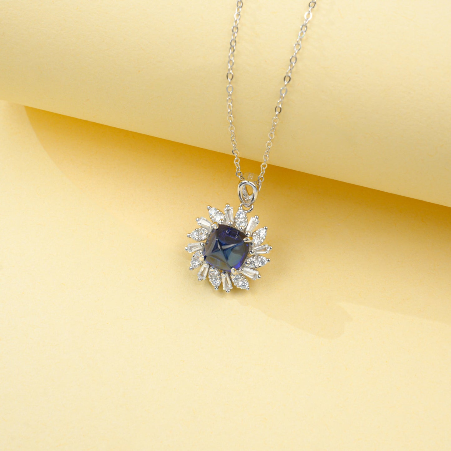 S925 Sterling Silver Lab Sapphire Necklace, Premium Versatile Simple - Photo 3