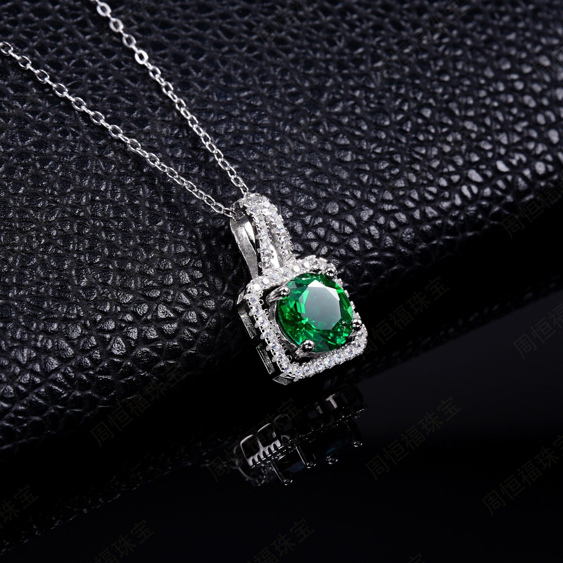 925 Sterling Silver Lab Emerald Round Pendant Necklace, Premium for Women - Photo 2