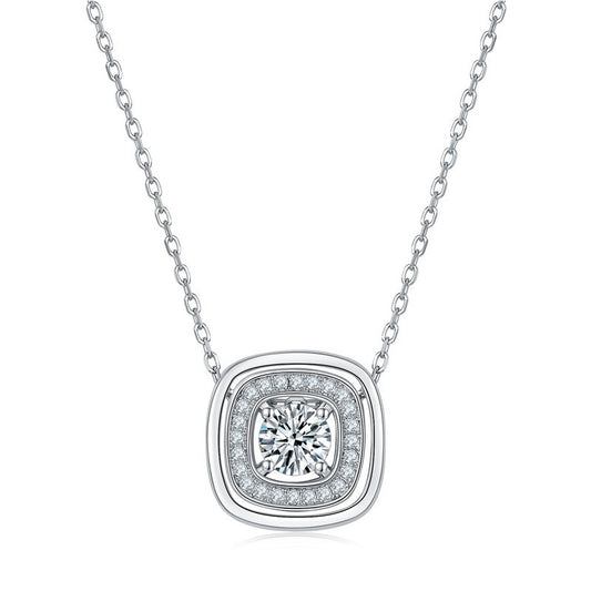 S925 Silver Double-Layer Square Halo Pendant Necklace, Elegant Versatile - Photo 5