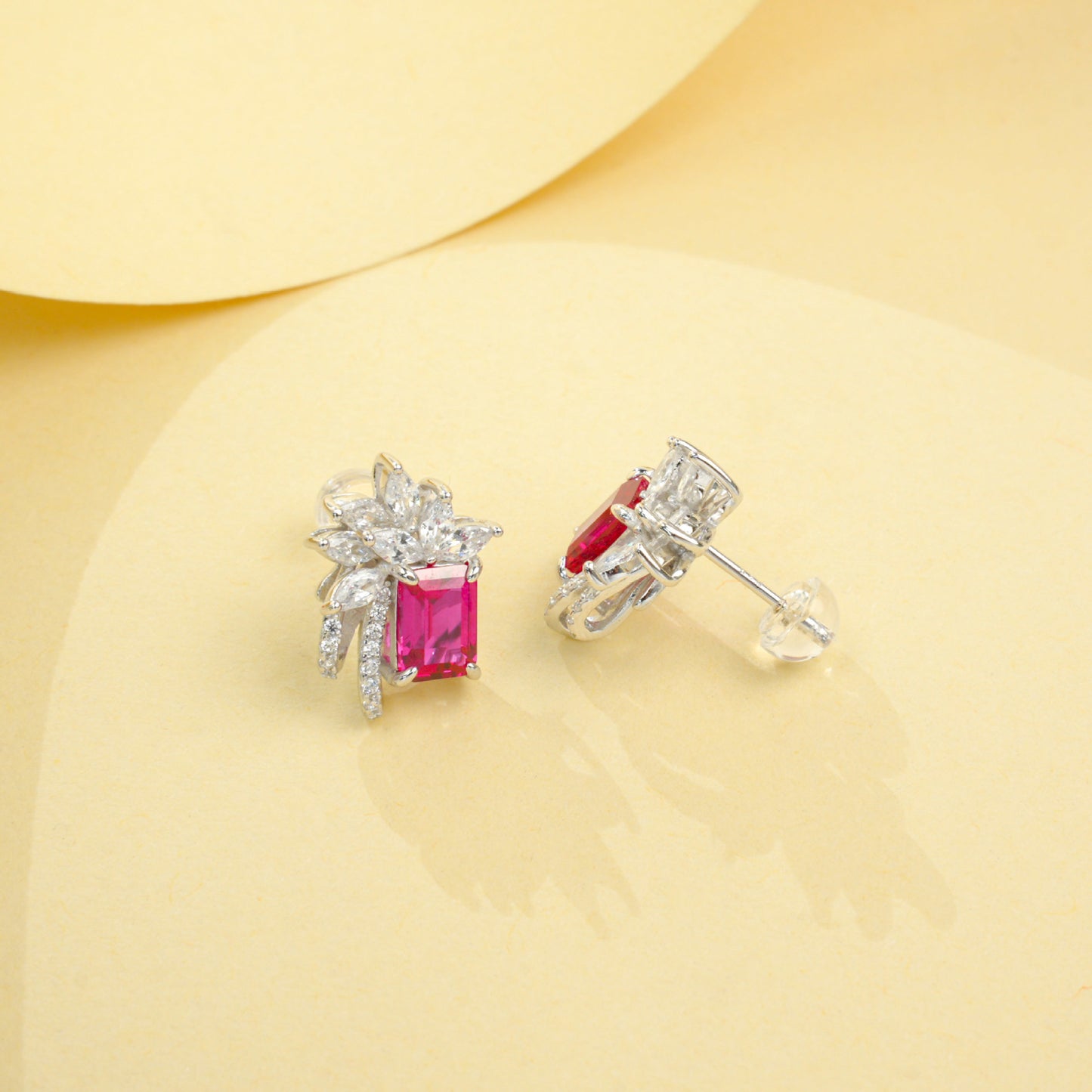 S925 Sterling Silver Lab Ruby Square Earrings, Premium Versatile Bestie - Photo 4