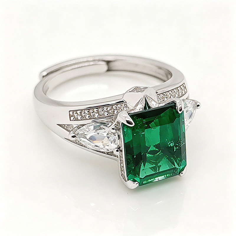 S925 Sterling Silver Lab Emerald Ring Adjustable, Premium Ring Gift - Photo 2