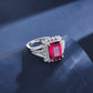 S925 Sterling Silver Lab Ruby Square Hollow Double-Row Palace Ring, Engagement Gift - Photo 2