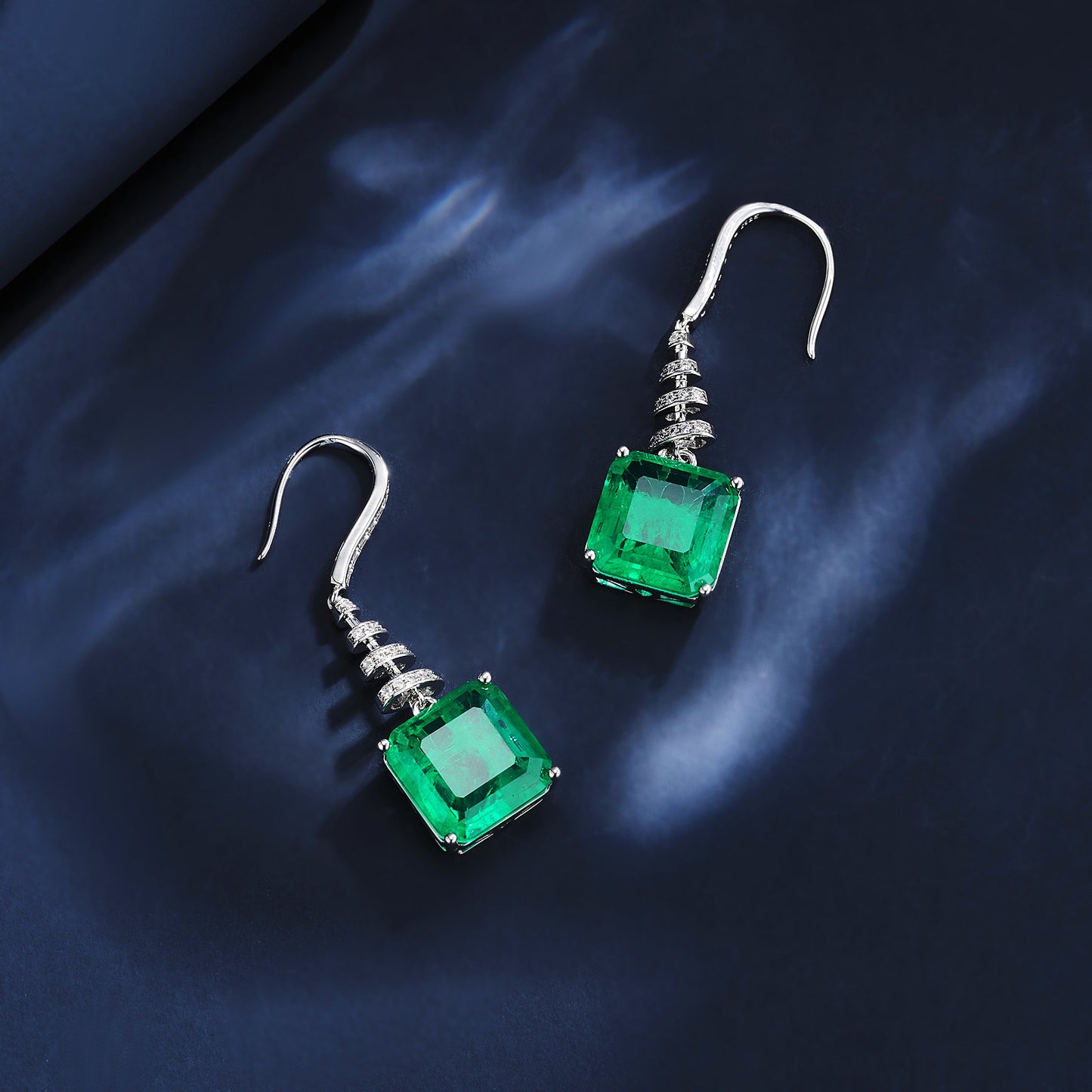 S925 Sterling Silver Lab Emerald Earrings, Premium Gemstone Evening - Photo 2