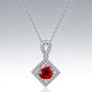 S925 Sterling Silver Lab Pigeon Blood Ruby Round Halo Pendant Choker, Premium Elegant - Photo 4