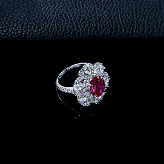 S925 Silver Oval Lab Pink Sapphire Sunflower Ring, Evening Anniversary Gift - Photo 3