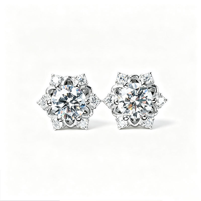 S925 Silver Snowflake Diamond Stud Earrings, Full Diamond Flower - Photo 5