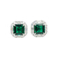 S925 Silver Lab Emerald Stud Earrings Double-Layer Full Diamond Halo, Anniversary Versatile - Photo 5