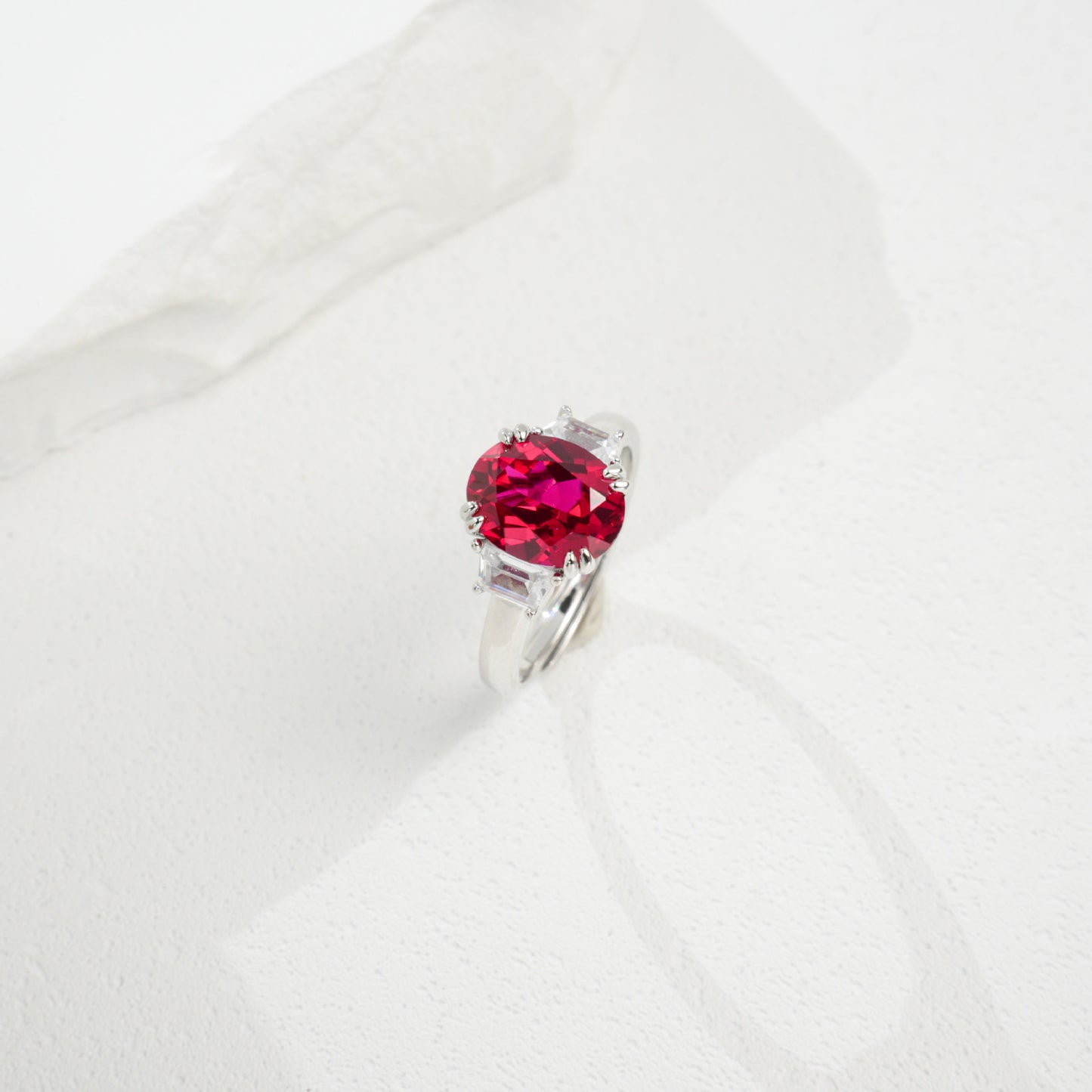S925 Sterling Silver Lab Ruby Ring, Unique Design - Photo 4