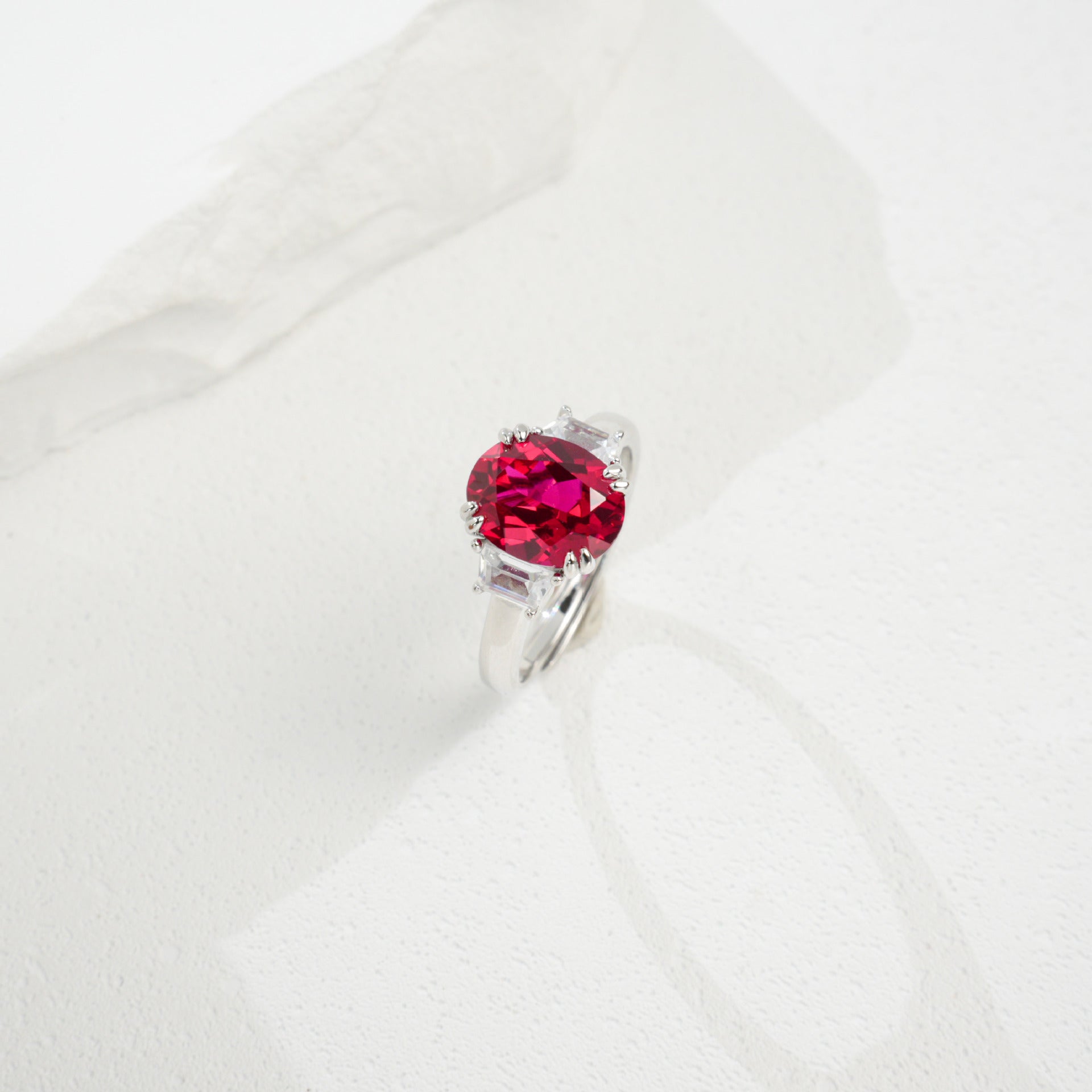 S925 Sterling Silver Lab Ruby Ring, Unique Design - Photo 4