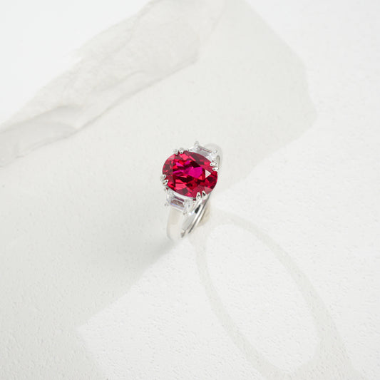 S925 Sterling Silver Lab Ruby Ring, Unique Design - Photo 4