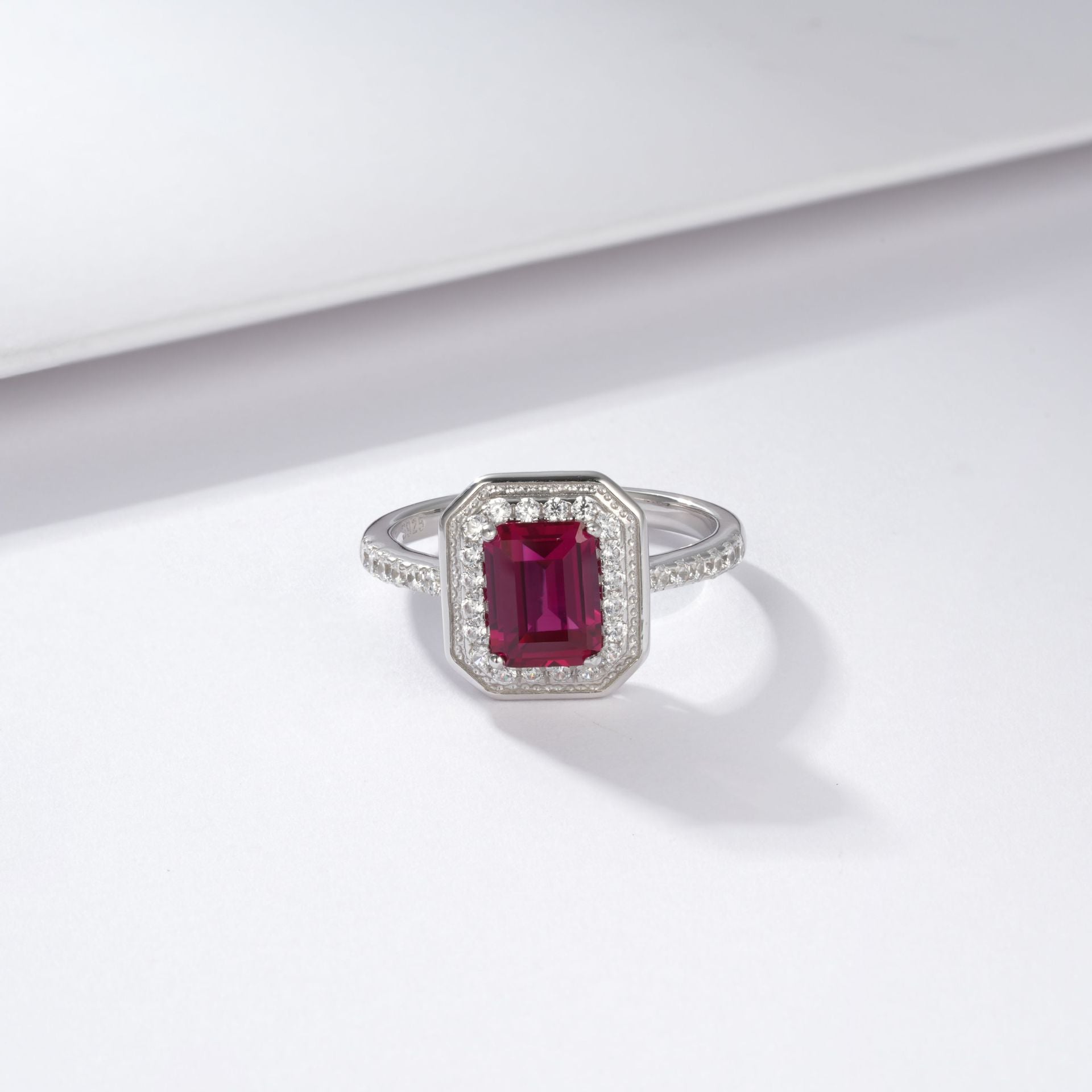 Lab Ruby Ring 925 Sterling Silver Holiday Gift Square-Set, Temperament Ring - Photo 4