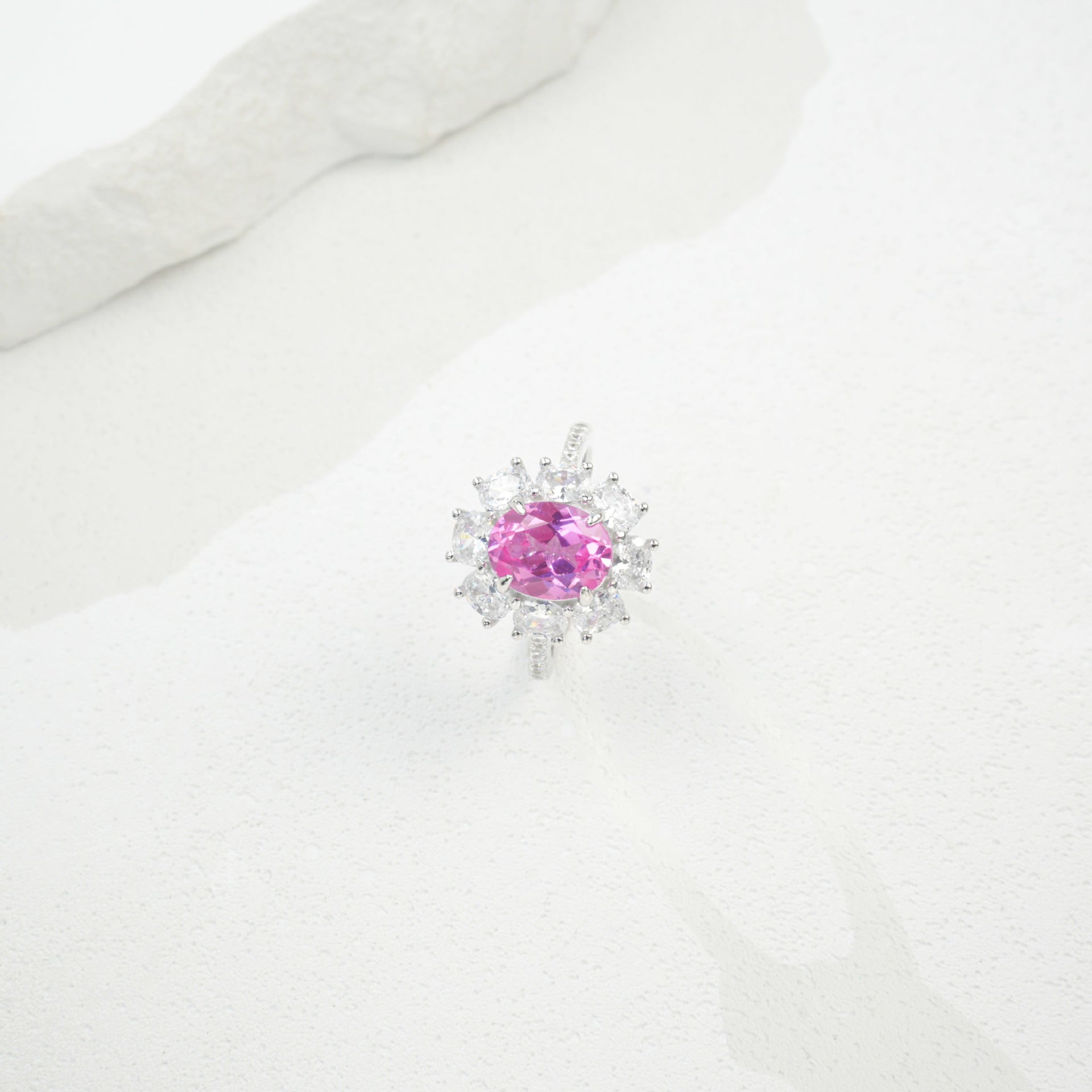 S925 Sterling Silver Pink Diamond Cushion Four-Prong Ring, Versatile for Women - Photo 4