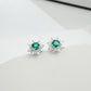 925 Sterling Silver Lab Emerald Sunflower Halo Earrings, Vintage Gift - Photo 4