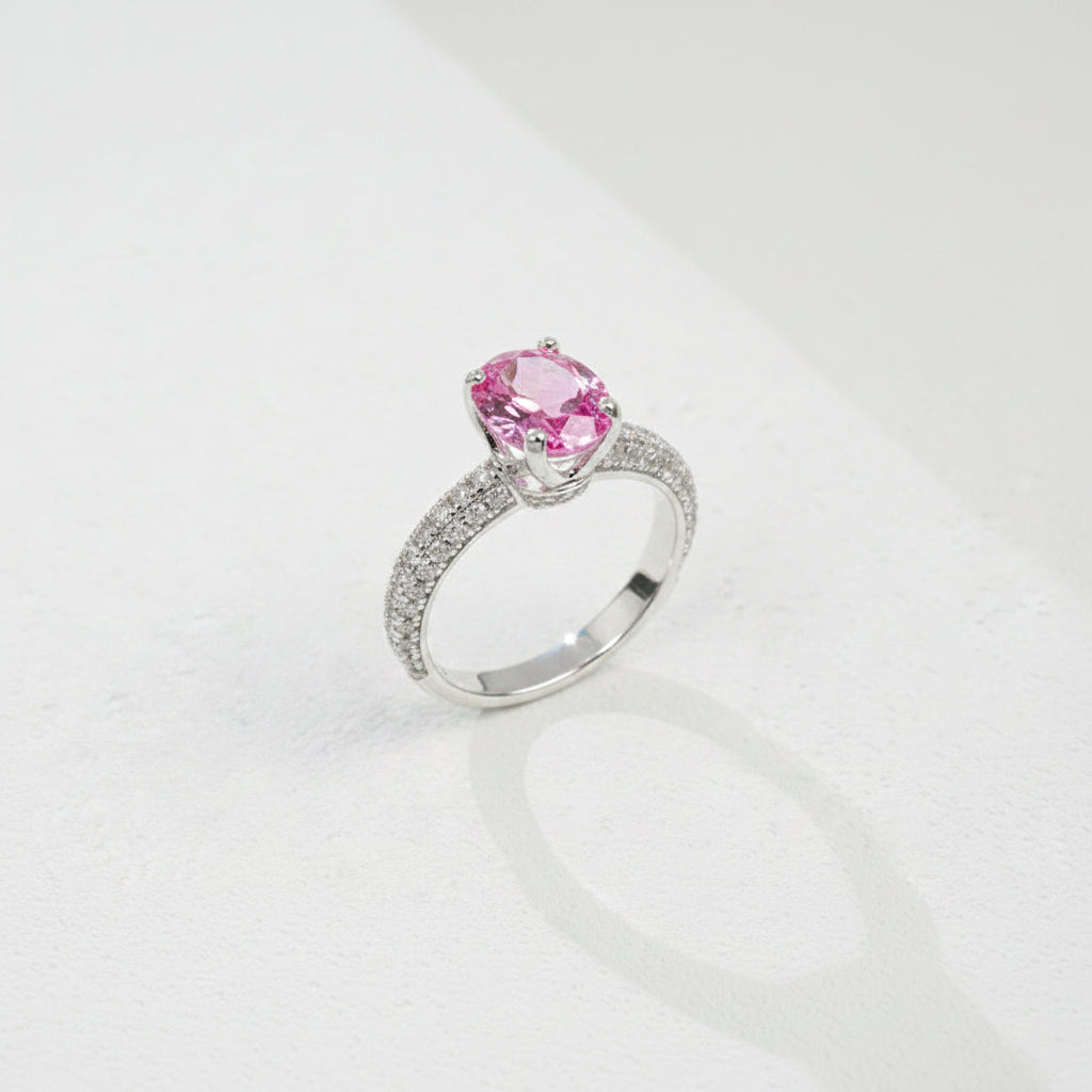 S925 Sterling Silver Lab Padparadscha Four-Prong Pave-Arm Ring, for Women - Photo 1