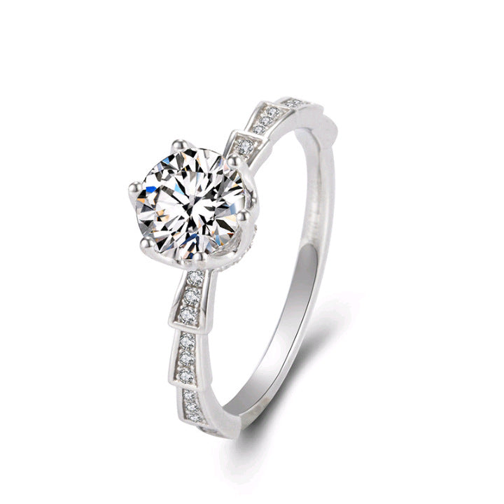 S925 Silver 6-Claw Centre Step-Layered Stone Ring, Ring Engagement - Photo 5