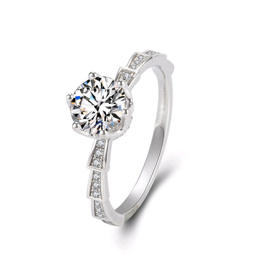 S925 Silver 6-Claw Centre Step-Layered Stone Ring, Ring Engagement - Photo 5