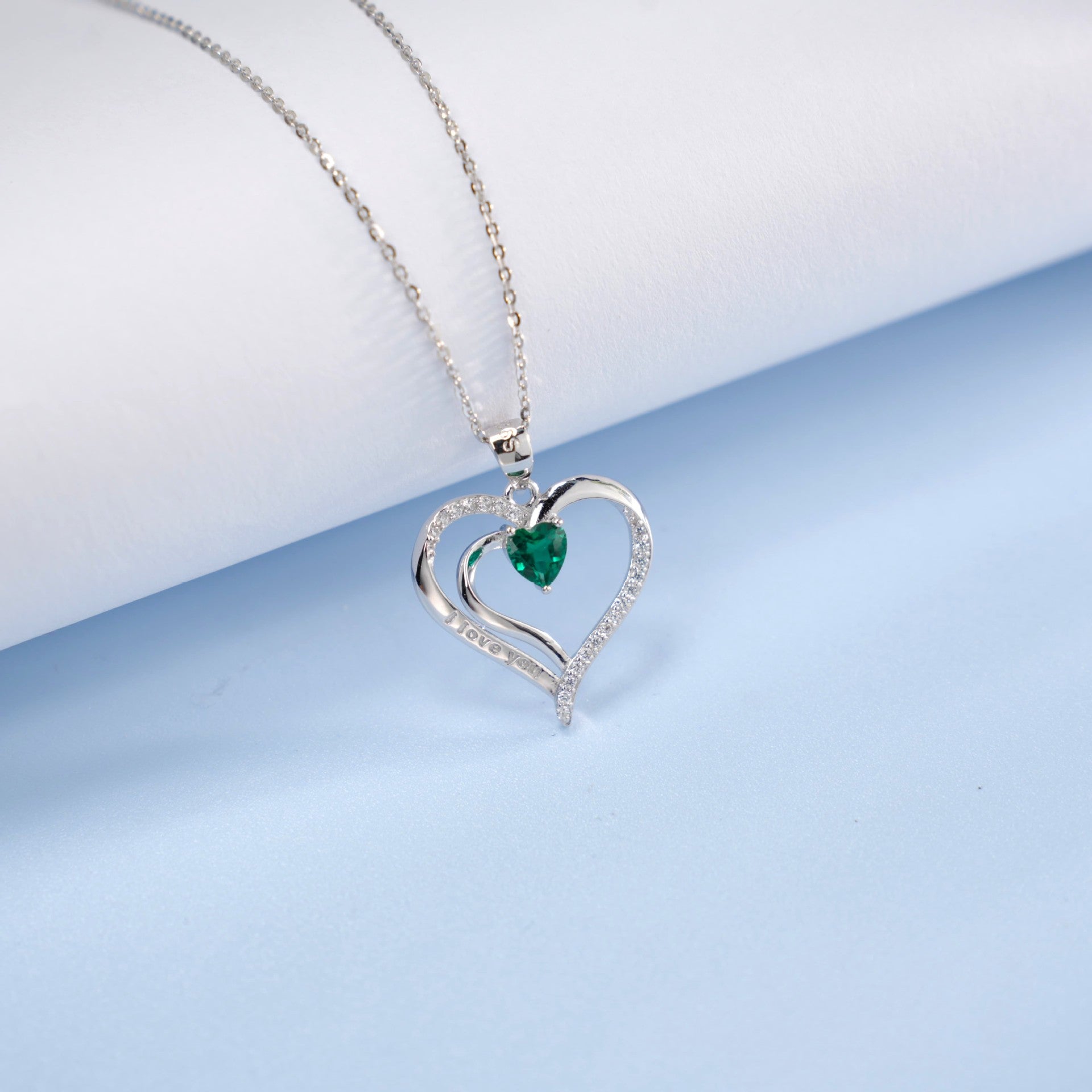 925 Sterling Silver Lab Emerald Heart Necklace, Romantic Versatile for Women - Photo 3