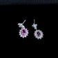 S925 Silver Lab Pink Sapphire Drop Earrings Oval Centre Sunflower Halo, Evening Wedding - Photo 4