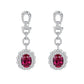 S925 Sterling Silver Lab Pigeon Blood Ruby Sunflower Halo Long Earrings, for Women - Photo 5