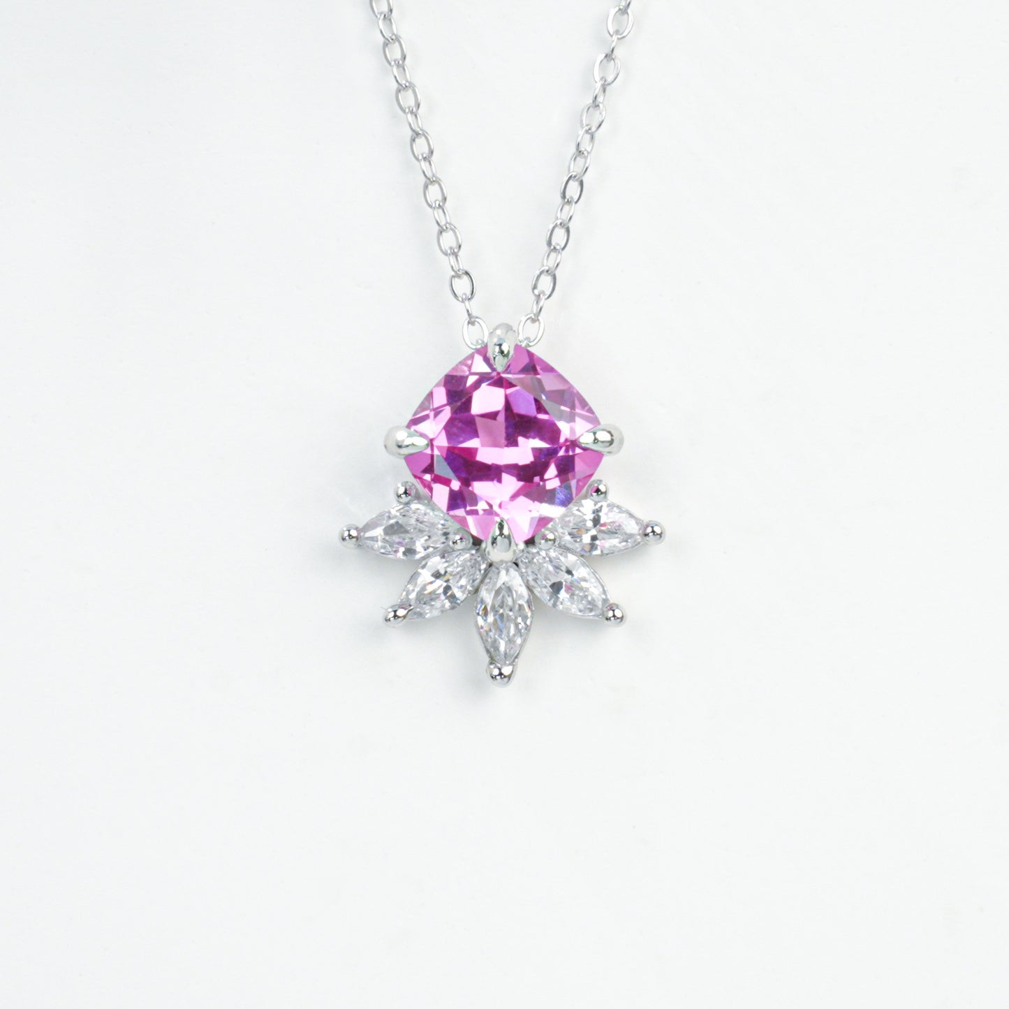 925 Sterling Silver Lab Padparadscha Necklace, Versatile Designer Premium - Photo 5