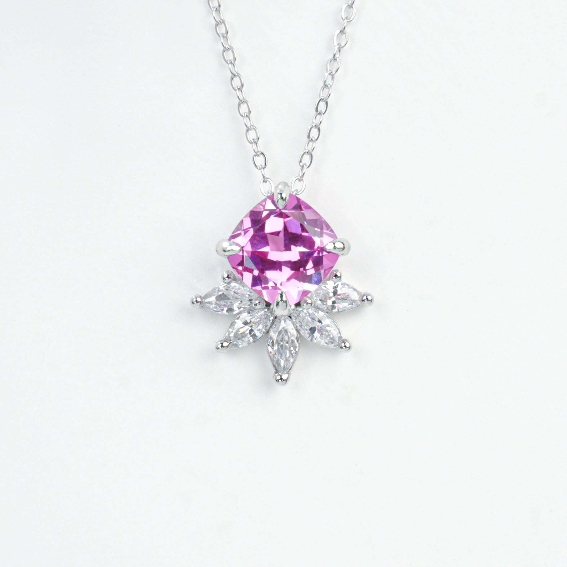 925 Sterling Silver Lab Padparadscha Necklace, Versatile Designer Premium - Photo 5