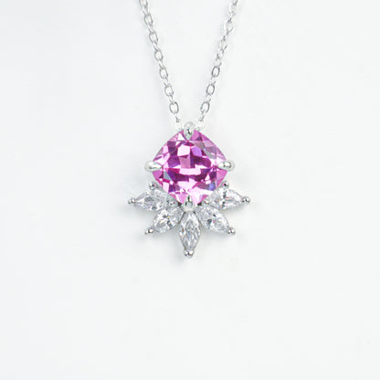 925 Sterling Silver Lab Padparadscha Necklace, Versatile Designer Premium - Photo 5
