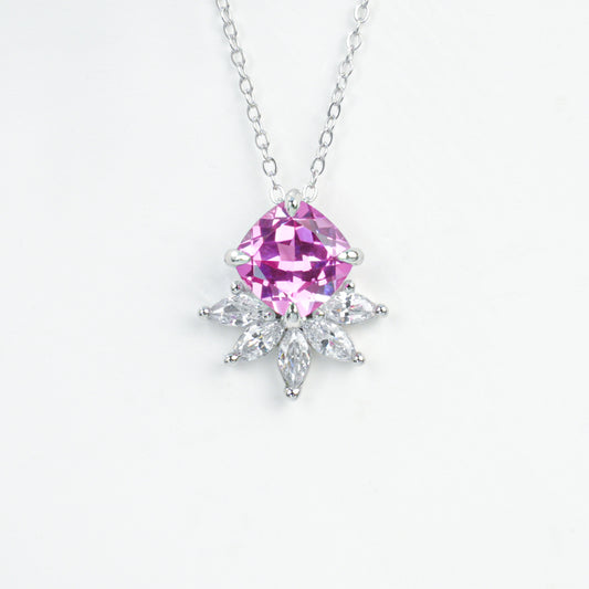925 Sterling Silver Lab Padparadscha Necklace, Versatile Designer Premium - Photo 5