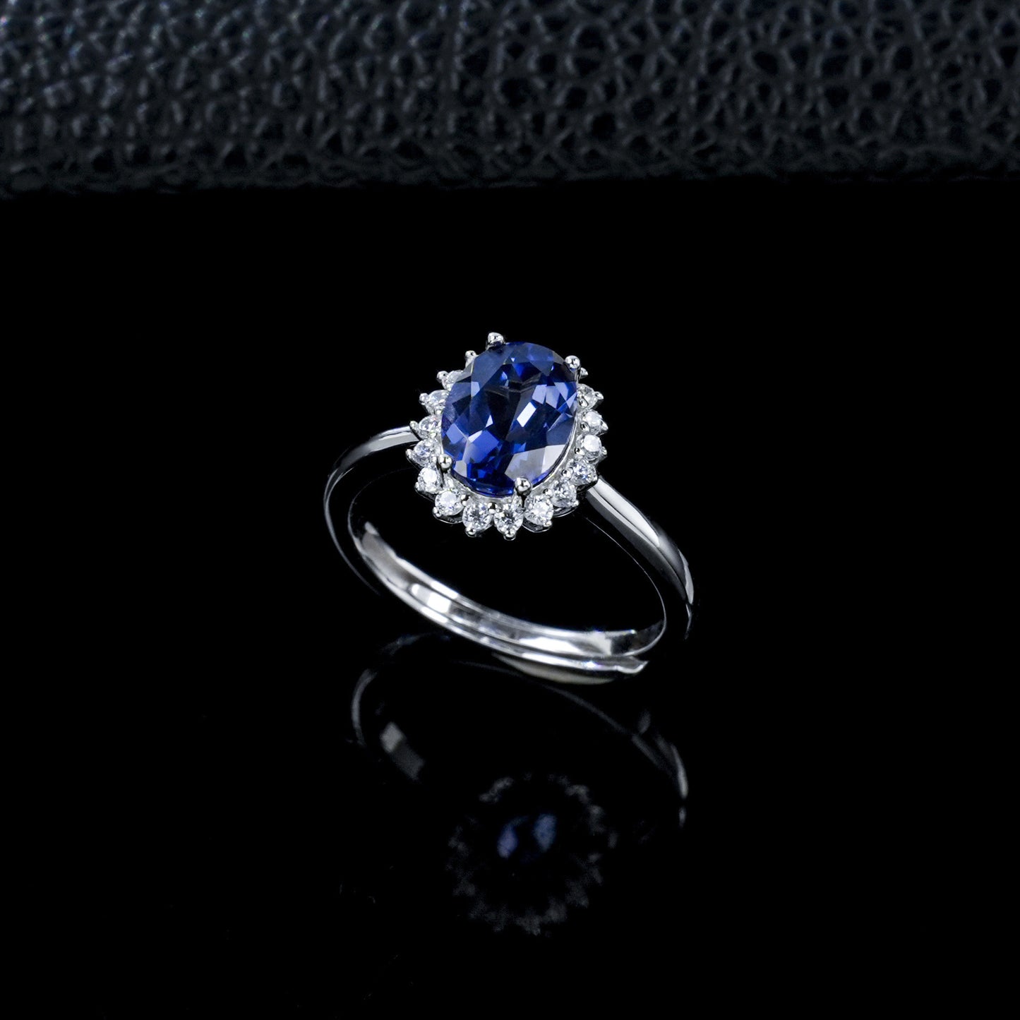 Sunflower Halo Lab Sapphire Open Ring S925 Silver, Jewellery Accessory - Photo 6