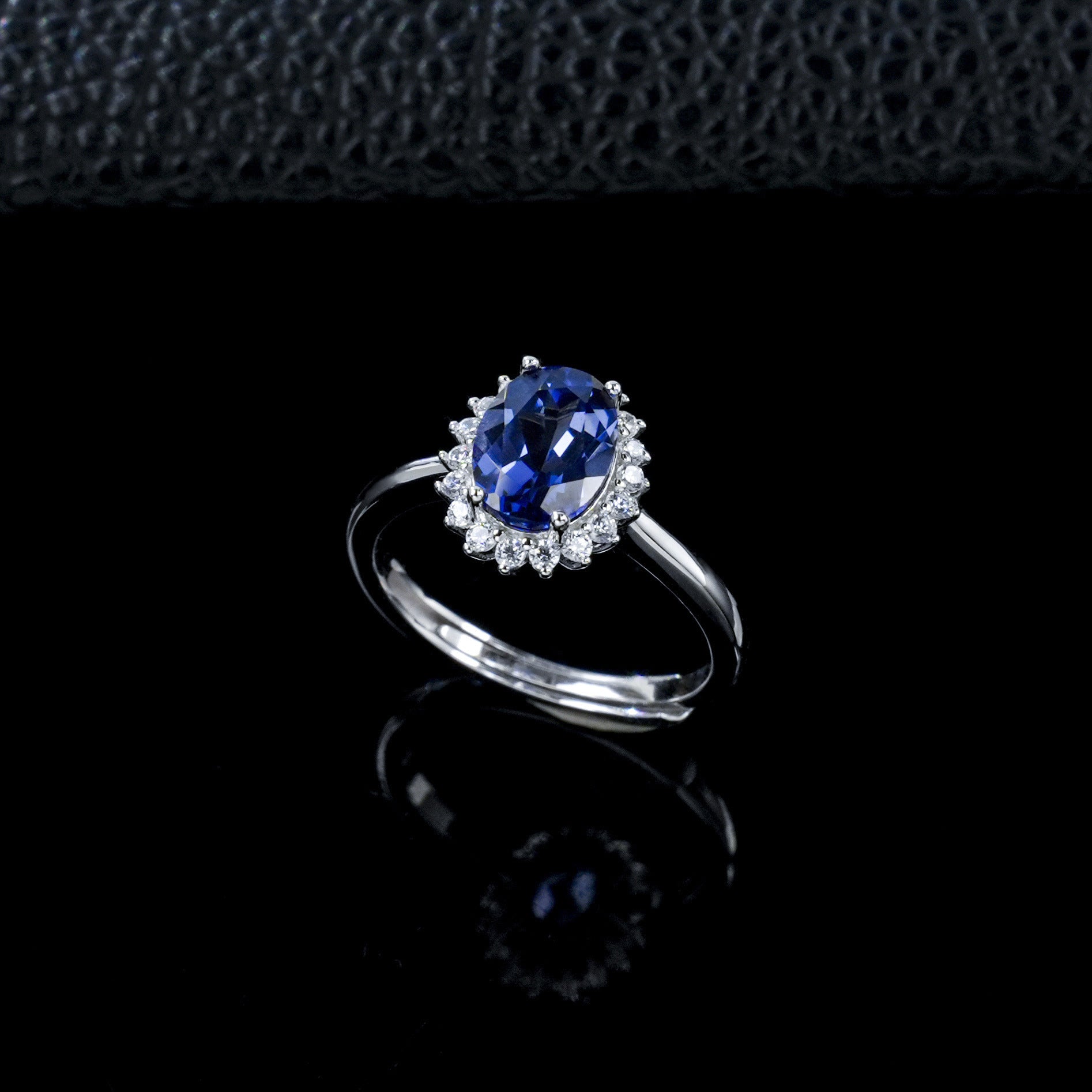 Sunflower Halo Lab Sapphire Open Ring S925 Silver, Jewellery Accessory - Photo 6
