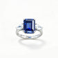 925 Sterling Silver Lab Sapphire Three-Stone Closed Ring, Vintage Premium - Photo 1