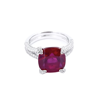 Lab Ruby Ring S925 Sterling Silver Full Diamond Cushion Centre, Engagement Gift - Photo 4
