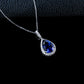 S925 Silver Teardrop Lab Sapphire Halo Evening Pendant Necklace, Birthday Anniversary Gift - Photo 3
