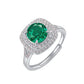 S925 Sterling Silver Lab Emerald Ring Double-Layer Full Diamond Halo Adjustable, Gift - Photo 5