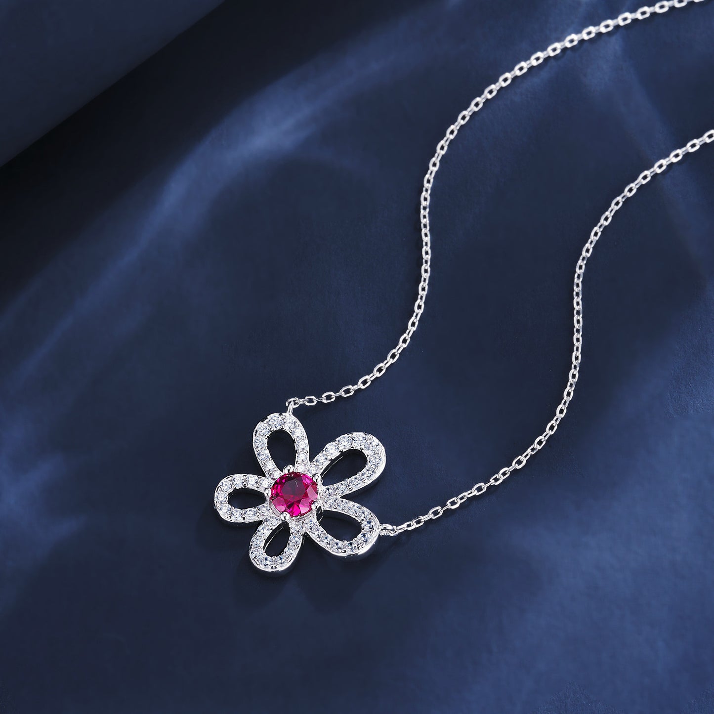 S925 Sterling Silver Lab Ruby Choker, Sunflower Premium - Photo 3