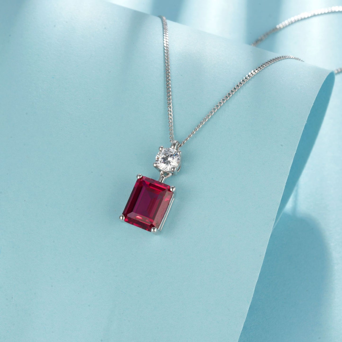Lab Ruby Necklace S925 Silver Diamond Sugarloaf, Premium - Photo 3