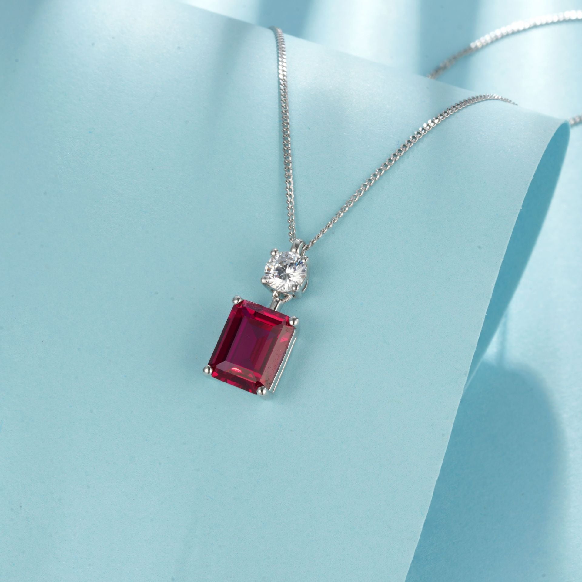 Lab Ruby Necklace S925 Silver Diamond Sugarloaf, Premium - Photo 3