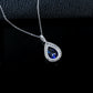 S925 Silver Teardrop Lab Sapphire Halo Evening Pendant Necklace, Birthday Anniversary Gift - Photo 4