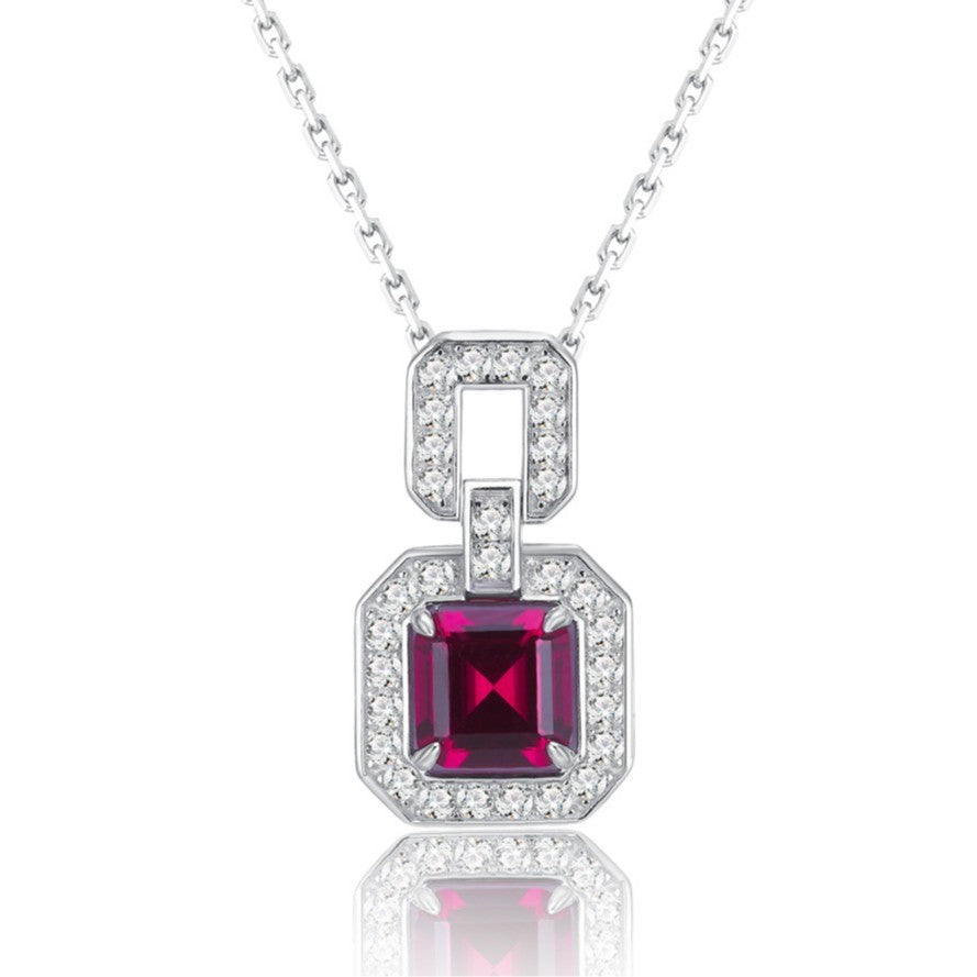 S925 Silver Lab Ruby Women's Necklace, Premium Unique Vintage - Photo 5
