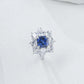 S925 Sterling Silver Lab Sapphire Ring Halo Diamond, Versatile Jewellery Premium - Photo 6