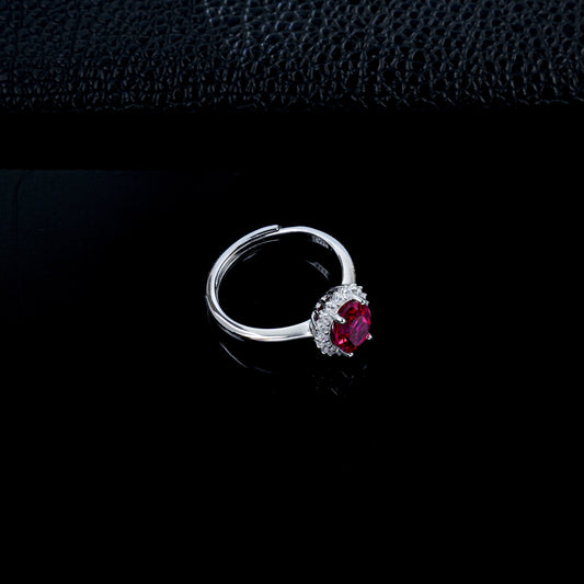S925 Silver Lab Ruby Ring Sunflower Diamond Halo, Gift - Photo 3