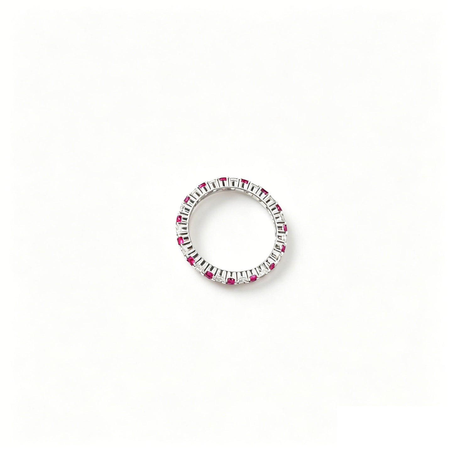 S925 Sterling Silver Lab Ruby Full-Eternity Pave Ring - Photo 5