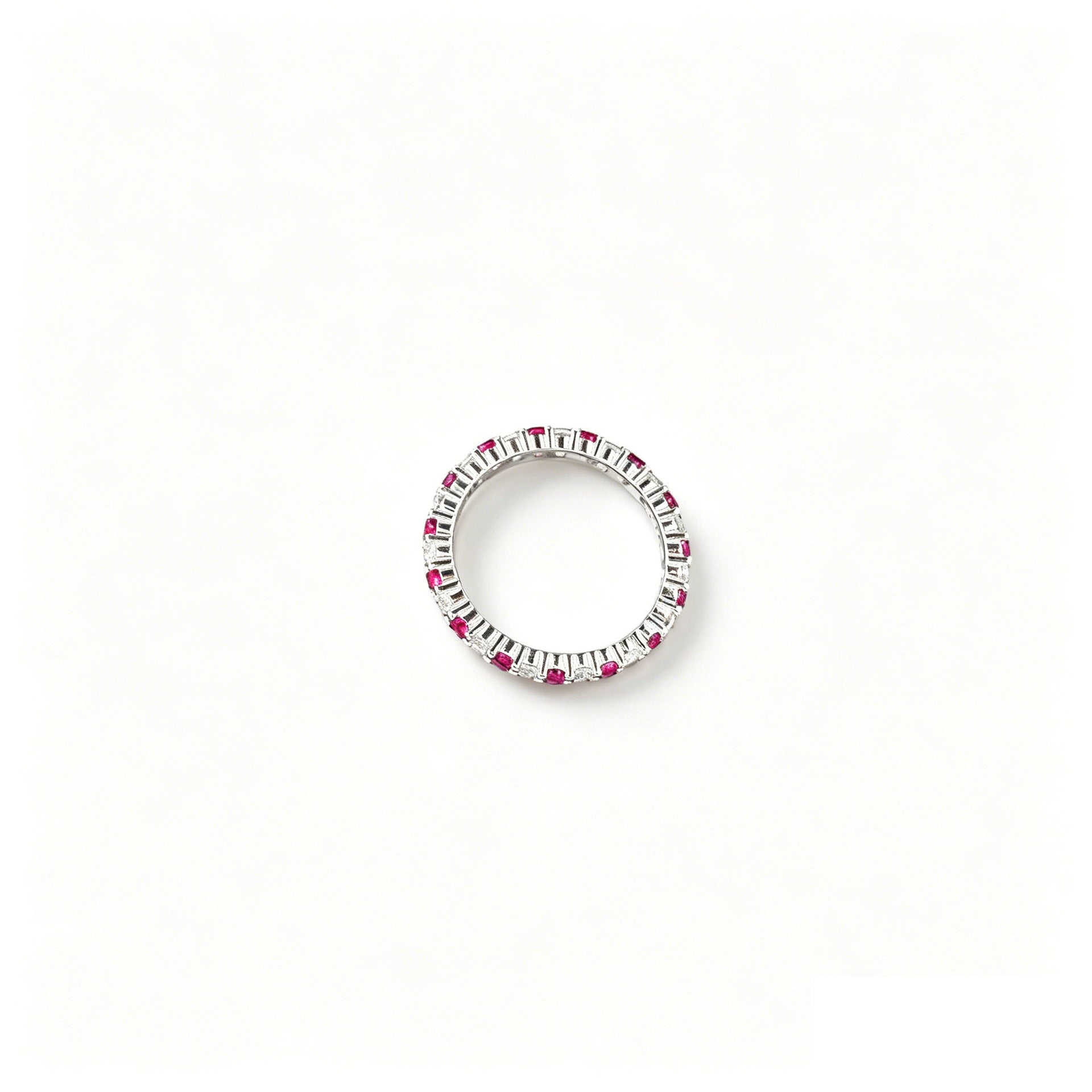 S925 Sterling Silver Lab Ruby Full-Eternity Pave Ring - Photo 5