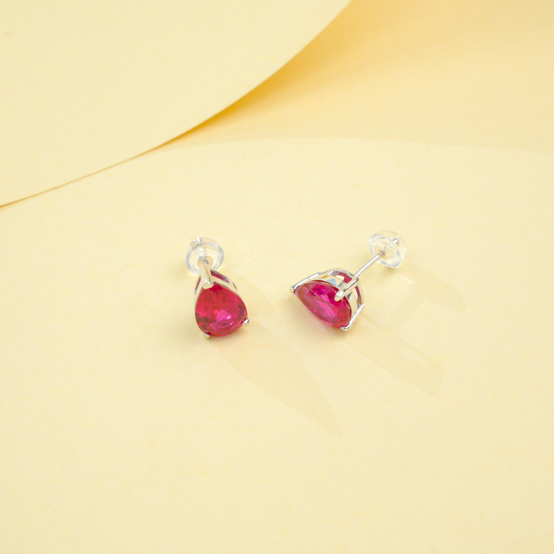 925 Sterling Silver Lab Pigeon Blood Ruby Teardrop Earrings - Photo 4
